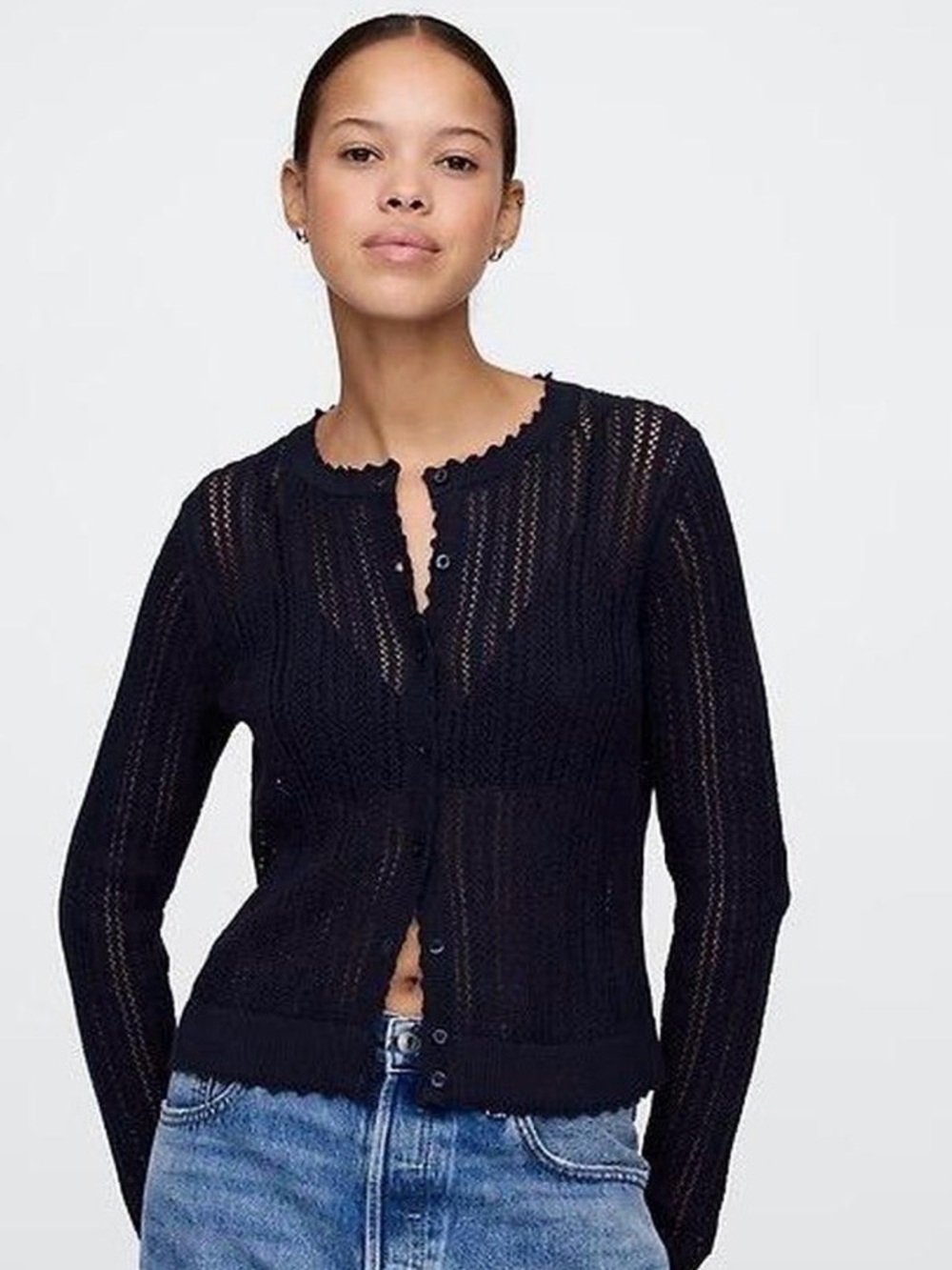 Gap Women's Black Pointelle Knit Cardigan size SM P +matching Cami included!